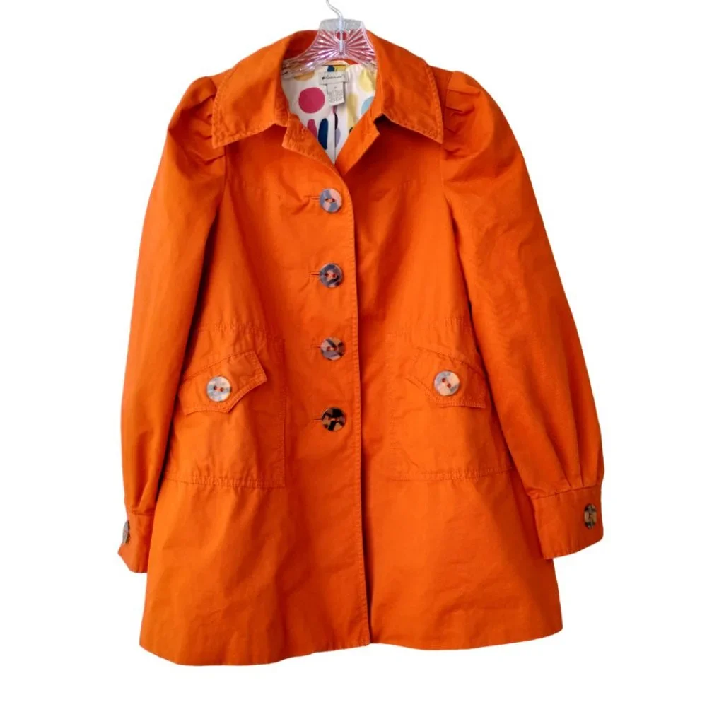 Anthropologie Elevenses Orange Spring Button Up Pea coat- trench style Jacket 2 - Picture 1 of 14
